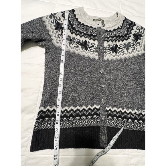 Eddie Bauer Gray Fair Isle Cardigan Sweater Wool Medium EUC - Picture 7 of 8